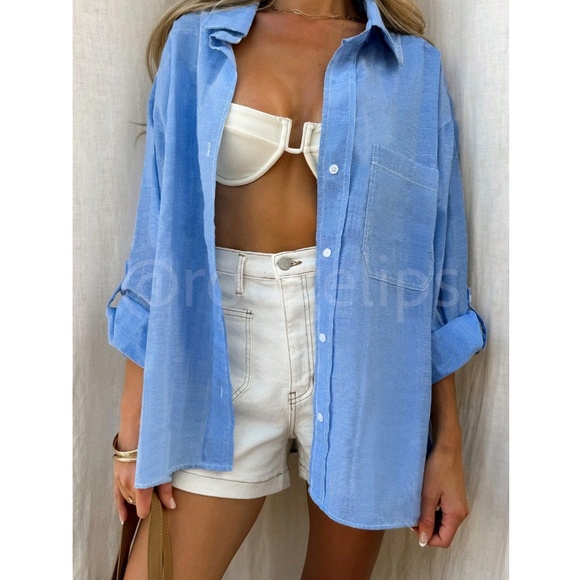 Blue Shirt Button Down Long Sleeve - Picture 2 of 5